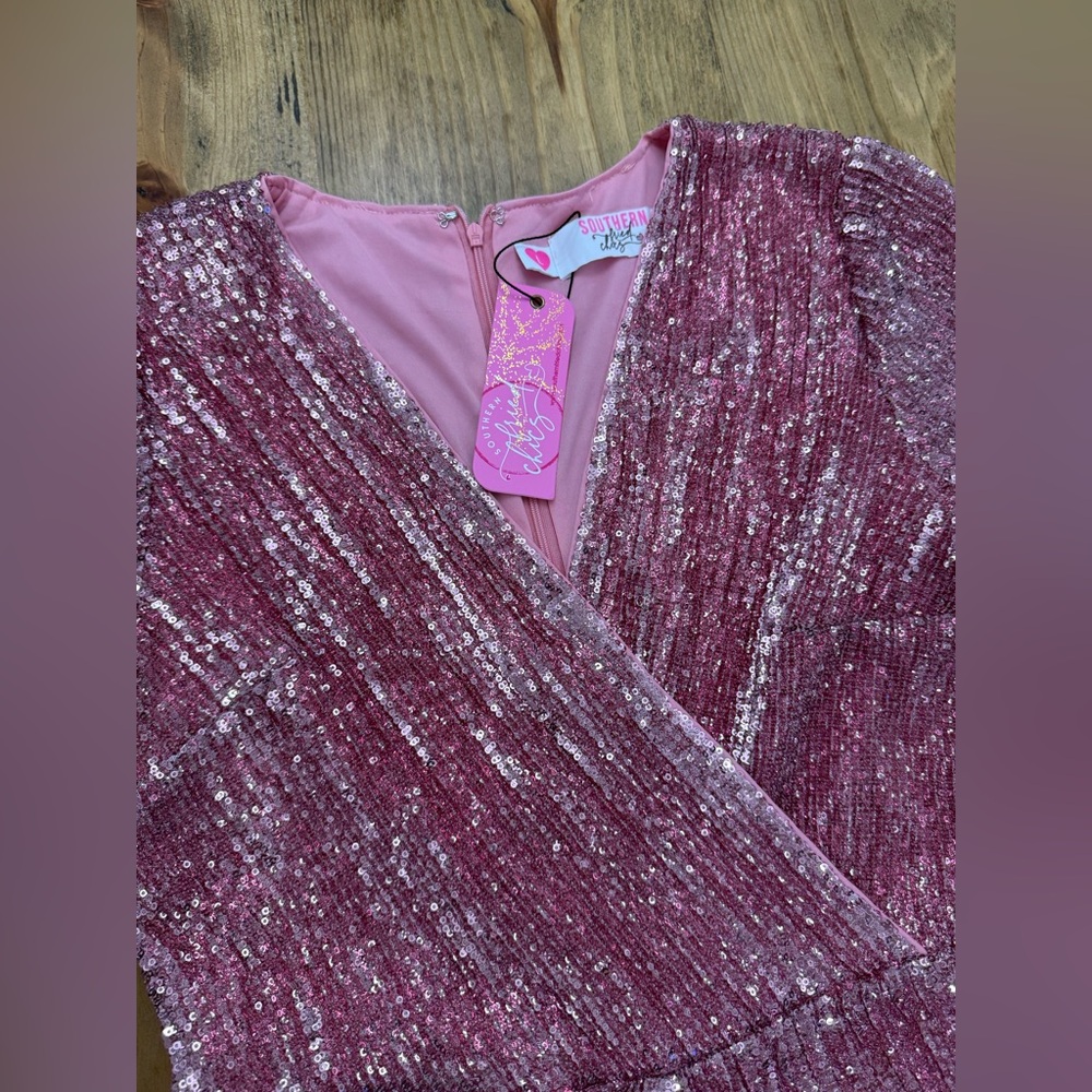 NWT Southern Fried Chics Viva La Dolly Pink Sequin Rompe - Picture 5 of 8